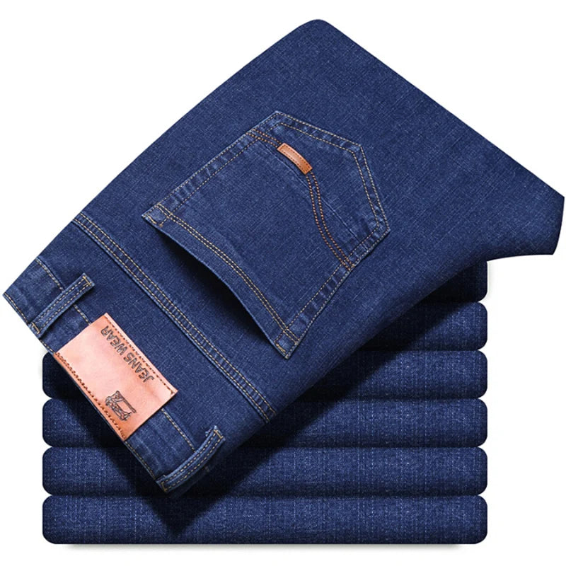 Pantalones Vaqueros de Negocios para Hombre, Ajustados Elásticos, Negro y Azul