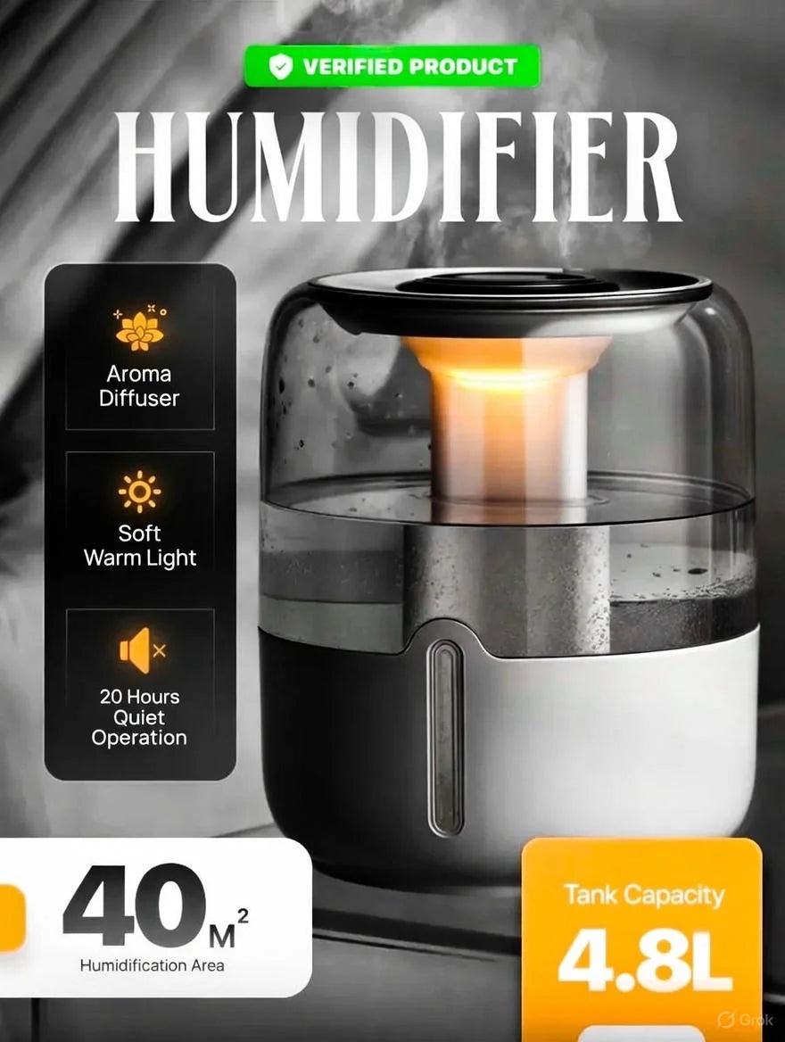 Humidificador de aire grande de 4,8l, difusor de Aroma eléctrico USB, purificador de aceites esenciales, generador de niebla de aromaterapia, luces para coche, hogar y dormitorio
