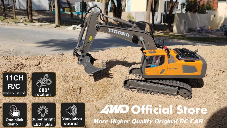 Excavadora, Volquete y Bulldozer RC 4x4 de Aleación, Vehículos de Construcción