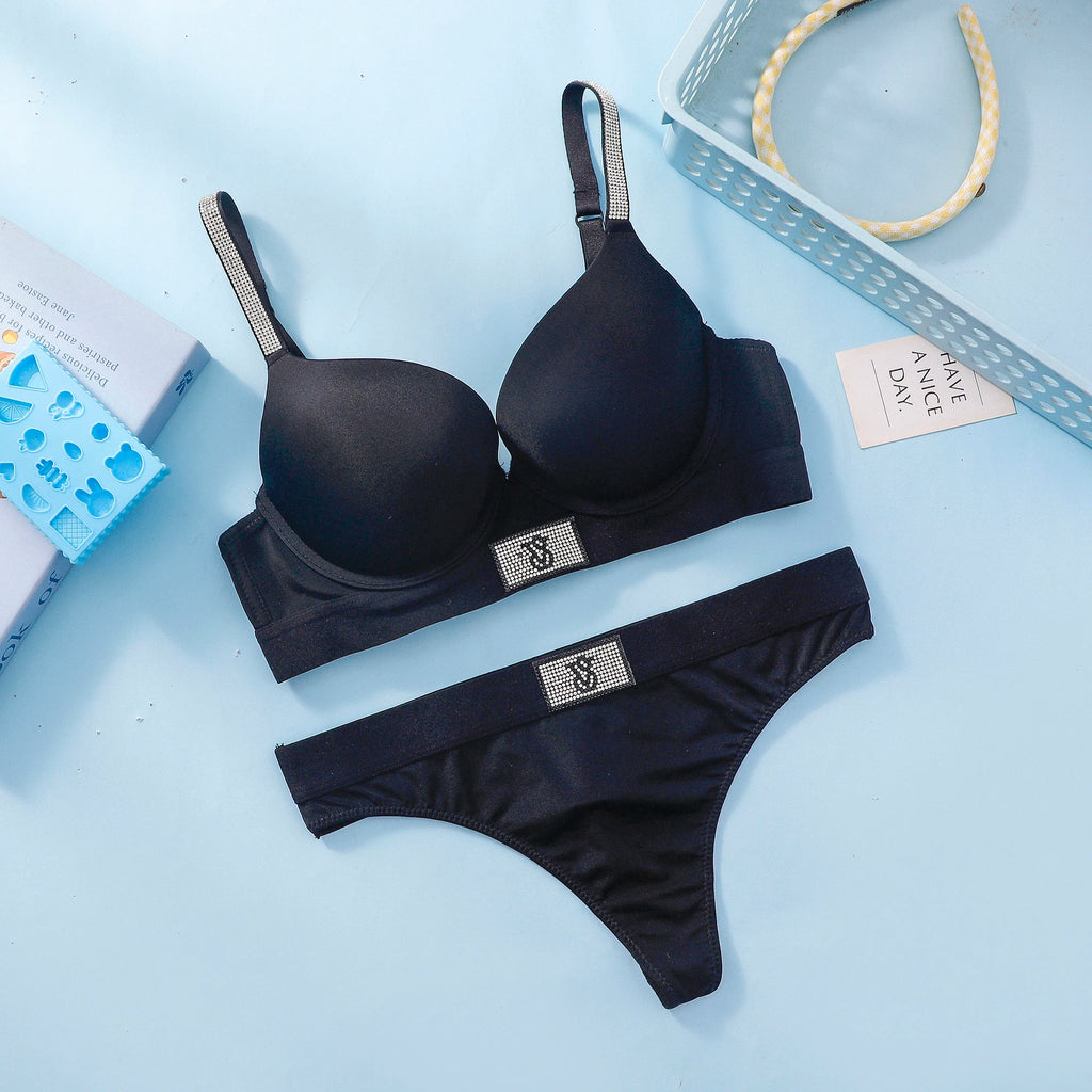 Conjunto de Sujetador Push Up sin Aros con Encaje y Bragas para Mujer