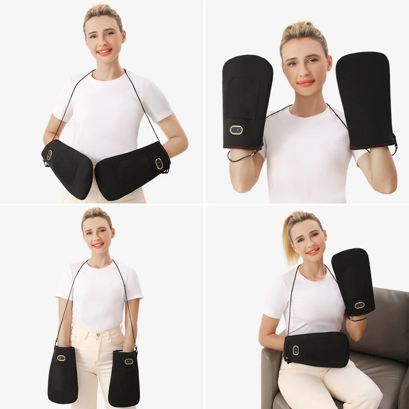 Guantes Eléctricos con Calor y Vibración, Masajeador con 3 Temperaturas Ajustables, Compresa Caliente para Aliviar el Malestar de Manos y Dedos