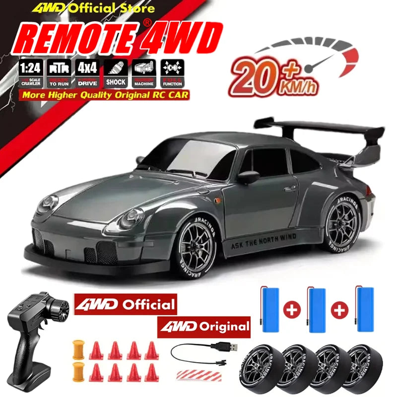 Coche de Derrape con Control Remoto 4WD, Tamaño Completo 1:24, Mini Coche de Carreras con Control Remoto, Modelo 2.4G, Radio de Alta Velocidad, Vehículo de Juguete RC 4X4