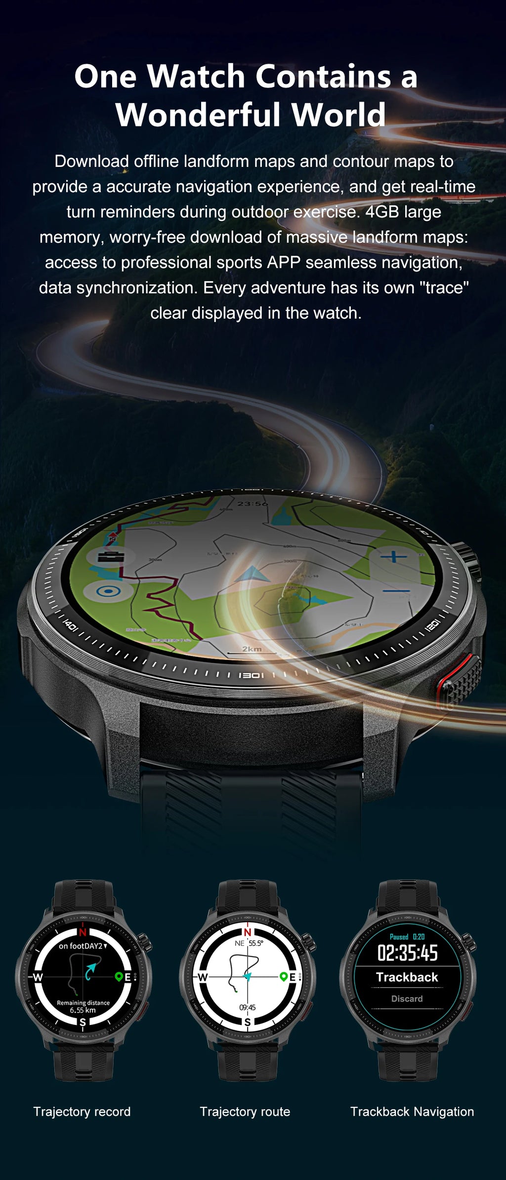 Reloj Inteligente 2026 con Mapa Sin Conexión, GPS Integrado, Posicionamiento Preciso, 4GB de Memoria, Brújula, Natación, Llamadas Bluetooth, Deportivo Militar para Hombre