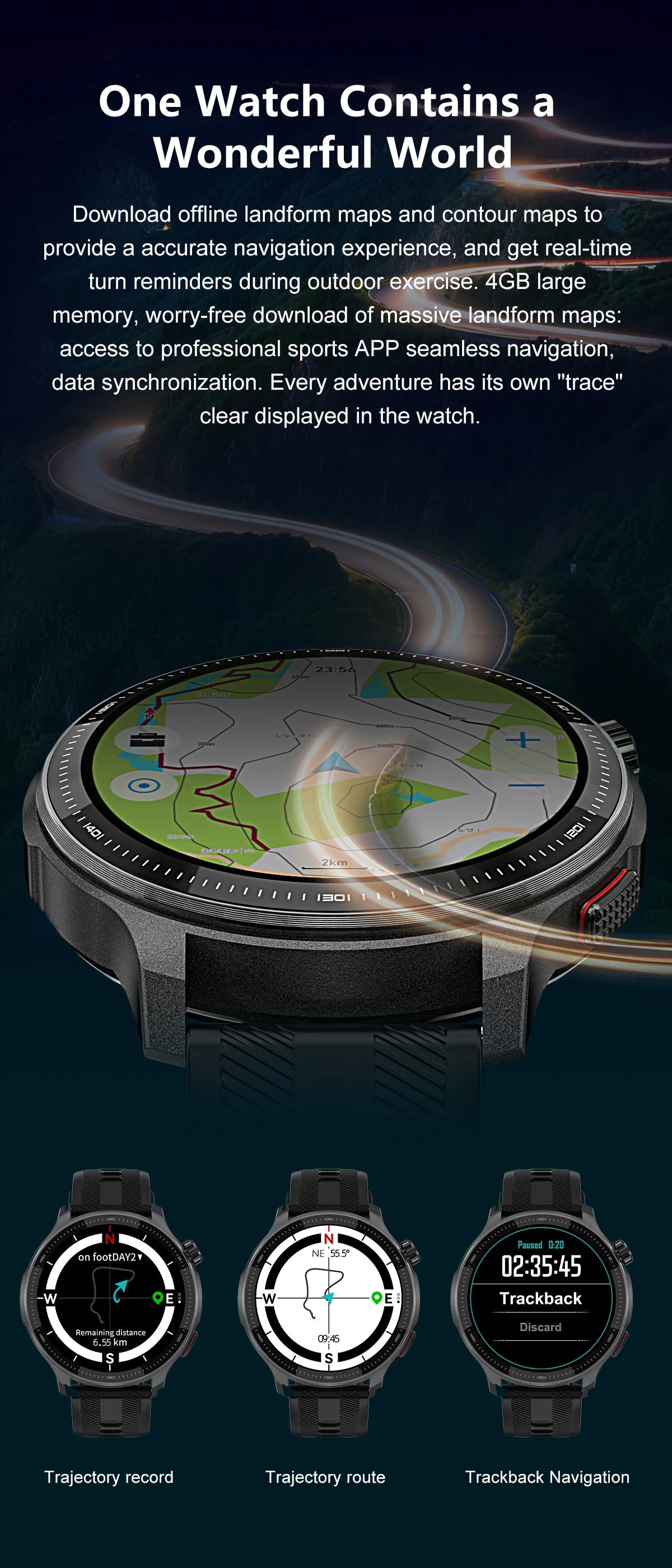 Reloj Inteligente 2026 con Mapa Sin Conexión, GPS Integrado, Posicionamiento Preciso, 4GB de Memoria, Brújula, Natación, Llamadas Bluetooth, Deportivo Militar para Hombre