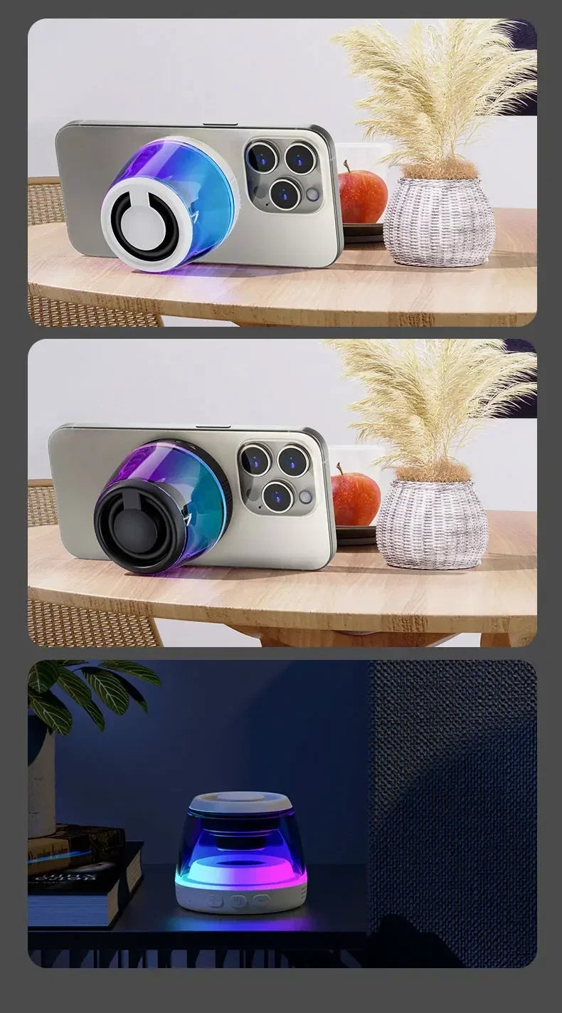 Altavoz para juegos con soporte magnético para teléfono inalámbrico: compatible con MagSafe y Android, resistente al agua IPX5, iluminación RGB, montaje en superficie metálica