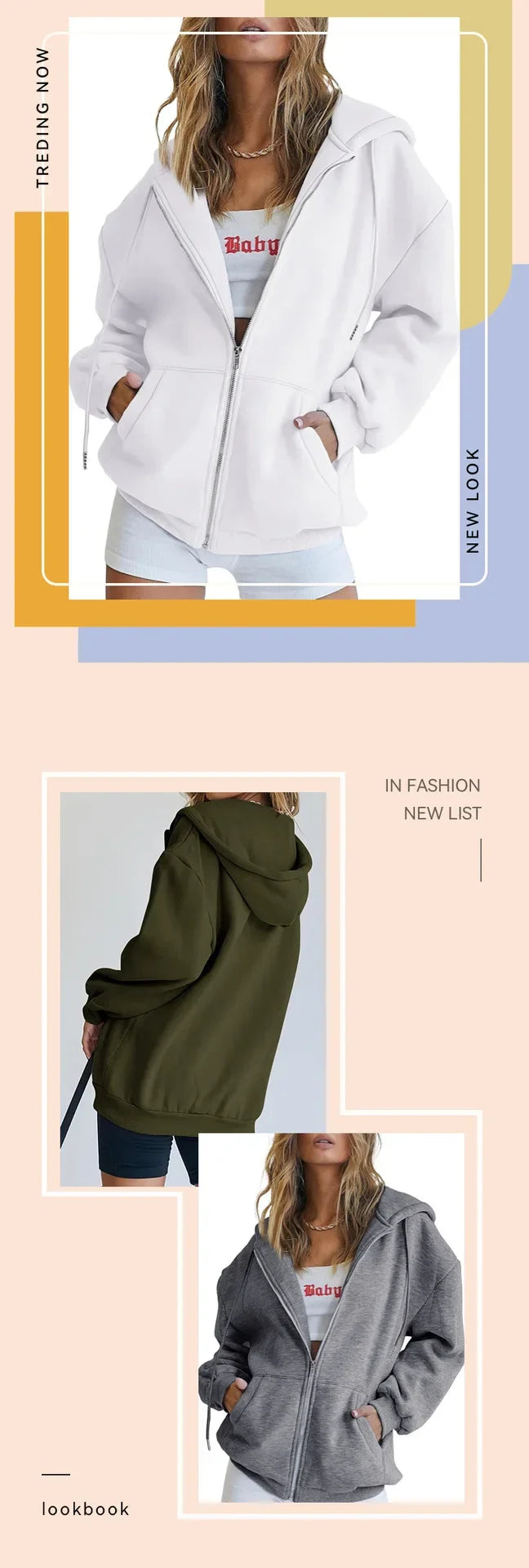 Sudadera gris con cremallera para mujer, chaqueta de otoño e invierno, ropa con capucha, sudaderas con bolsillos diarios, sudaderas con capucha lisas y versátiles de manga larga para mujer