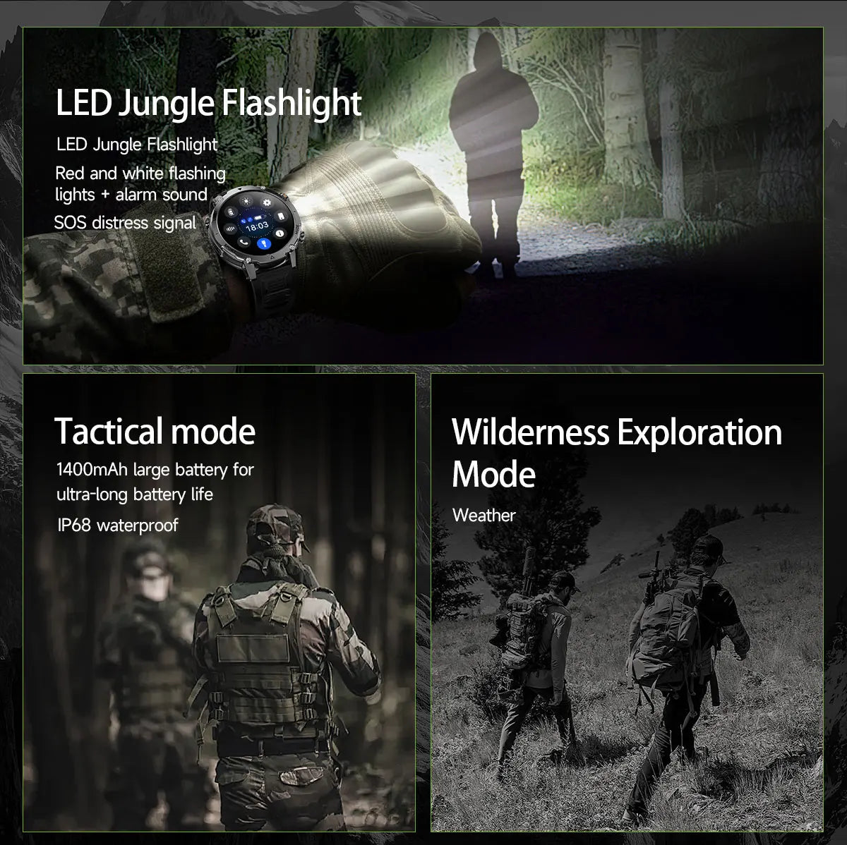 Reloj Inteligente Deportivo Militar 1400mAh Bluetooth