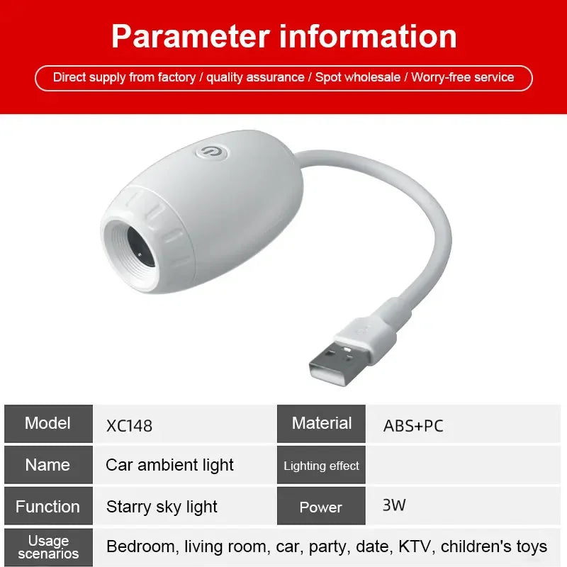 Nueva Luz Ambiental USB para Auto, Enfoque Ajustable, Atmósfera Romántica, Proyección de Múltiples Escenas, Gran Alcance, Decoración Interior