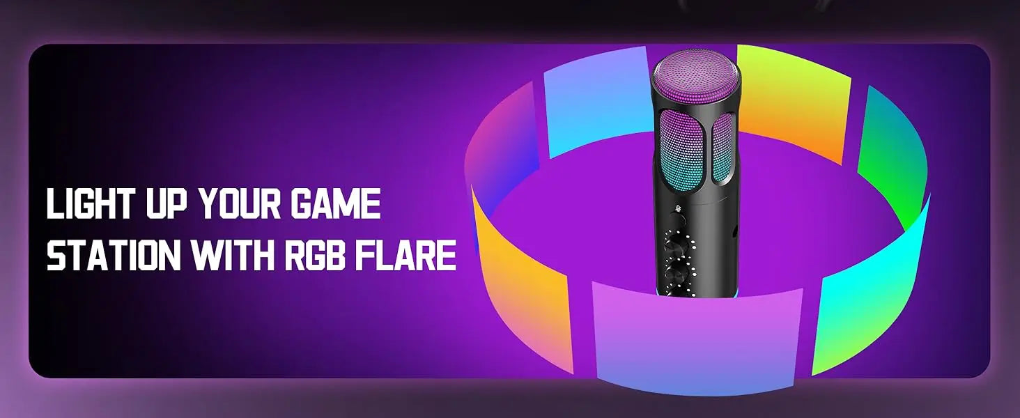Micrófono USB para Juegos PUPGSIS, Micrófono de Condensador con Cancelación de Ruido, Silenciador, Ganancia, Luces RGB, Soporte de Brazo para Streaming, PC