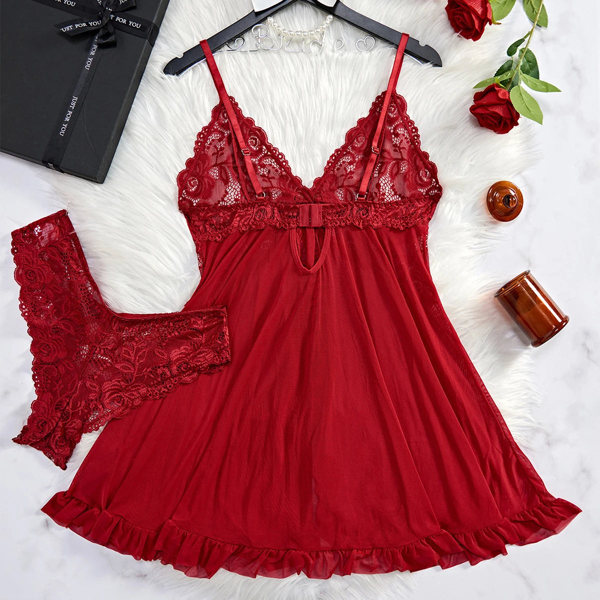 Vestido de lencería Sexy de verano para mujer, camisón transparente de encaje, ropa de dormir lisa, ajustada, suave, con cuello en V, ropa de dormir y vestidos