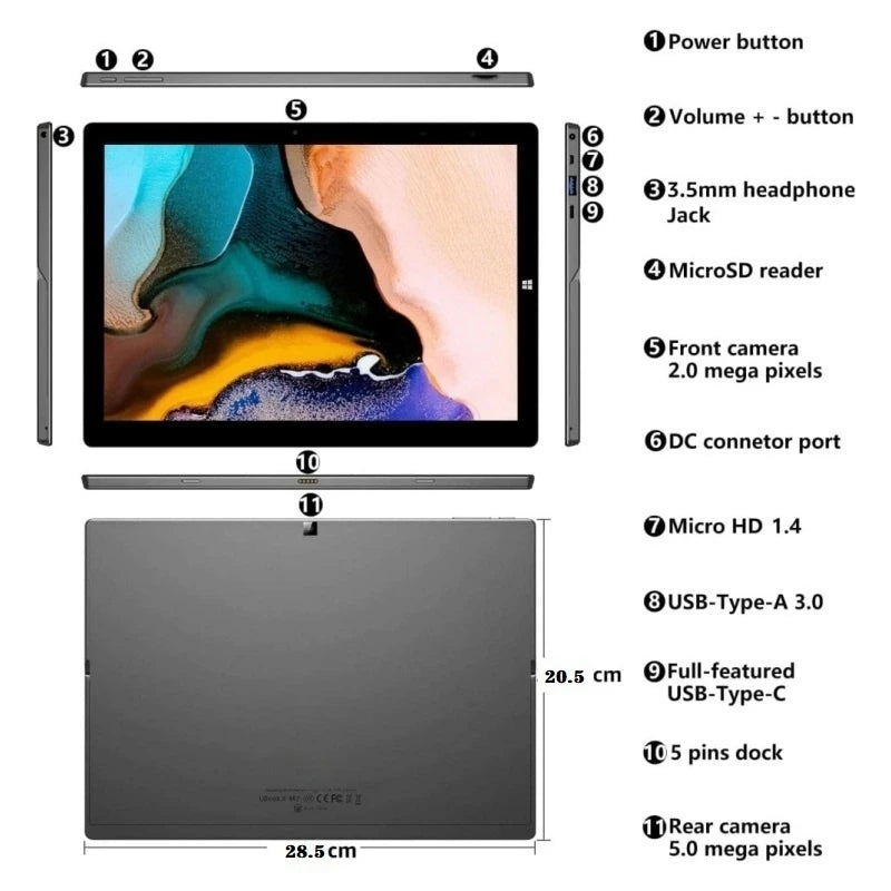 8GB RAM 512GB SSD ROM 11,6 pulgadas Windows 11 Tablet PC procesador Intel Celeron CPU N4100 1920x1080 píxeles 2 puertos USB 3,0 tipo C