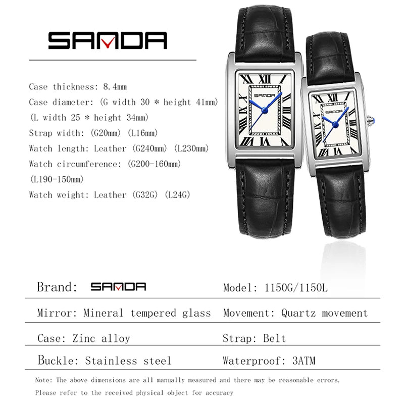 Relojes de Cuarzo SANDA para Pareja, Correa de Cuero
