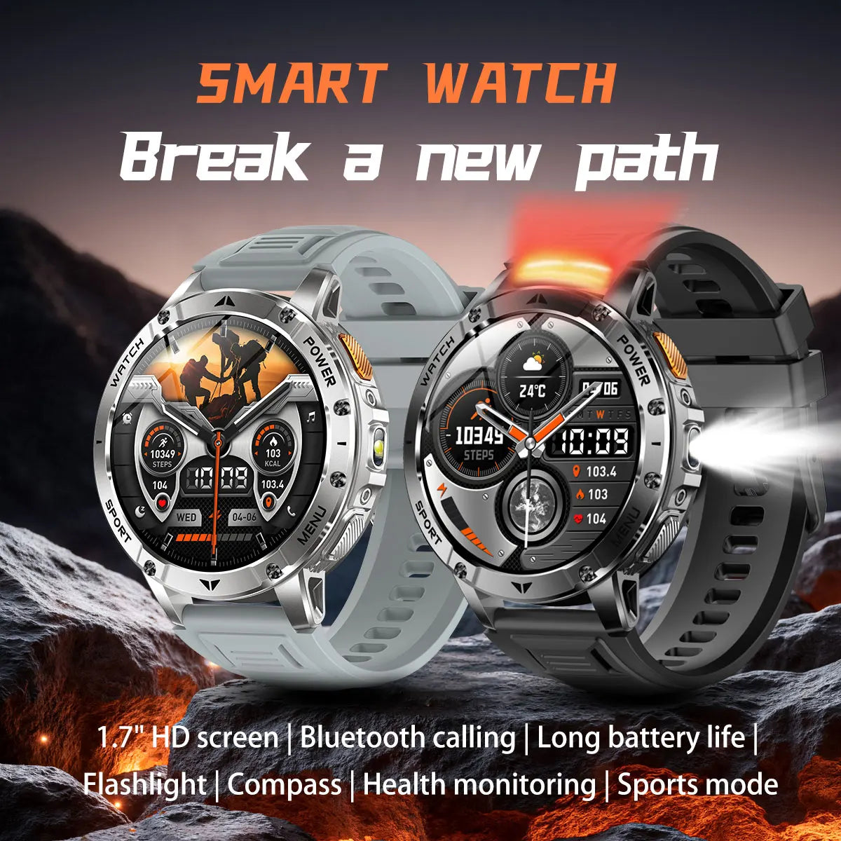 Reloj Inteligente Militar 1400mAh 10ATM SOS