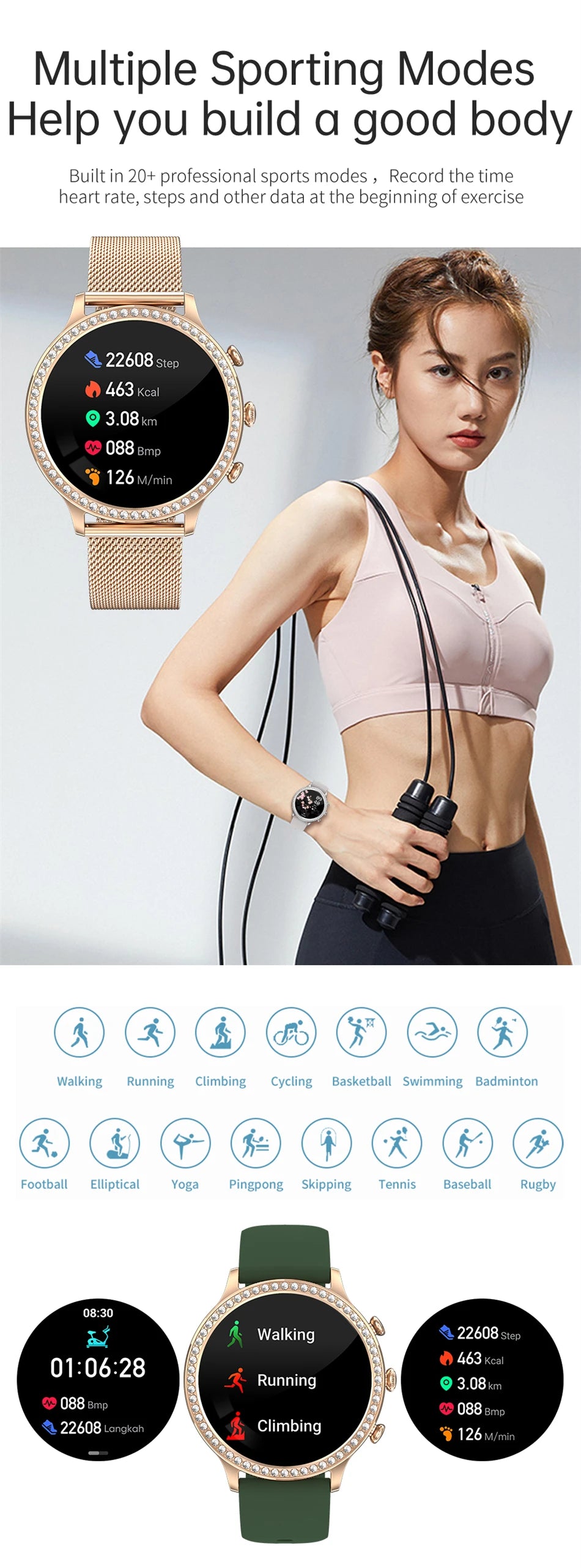 Reloj Inteligente para Mujer con Monitor Cardíaco Bluetooth