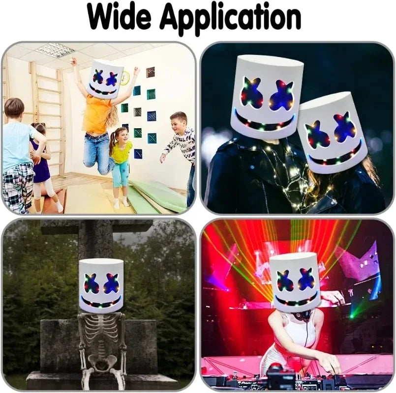 Máscara iluminada de Halloween, cara completa, LED, máscara de malvavisco de neón, tocado luminoso, accesorios para festivales de música DJ, máscara de fiesta Rave Cosplay