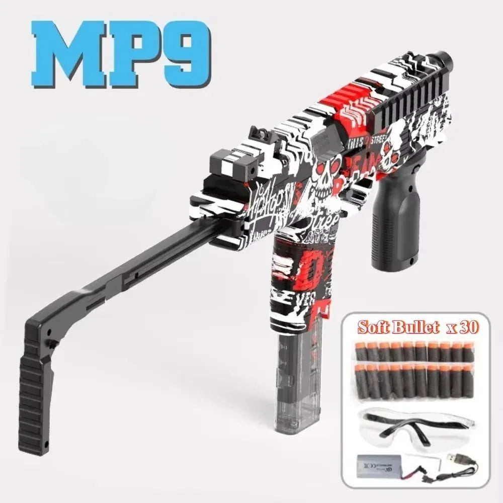 Pistola de Juguete Eléctrica MP9, Lanzador de Dardos de Espuma, Subfusil Automático para Adultos, Niños y Juegos al Aire Libre