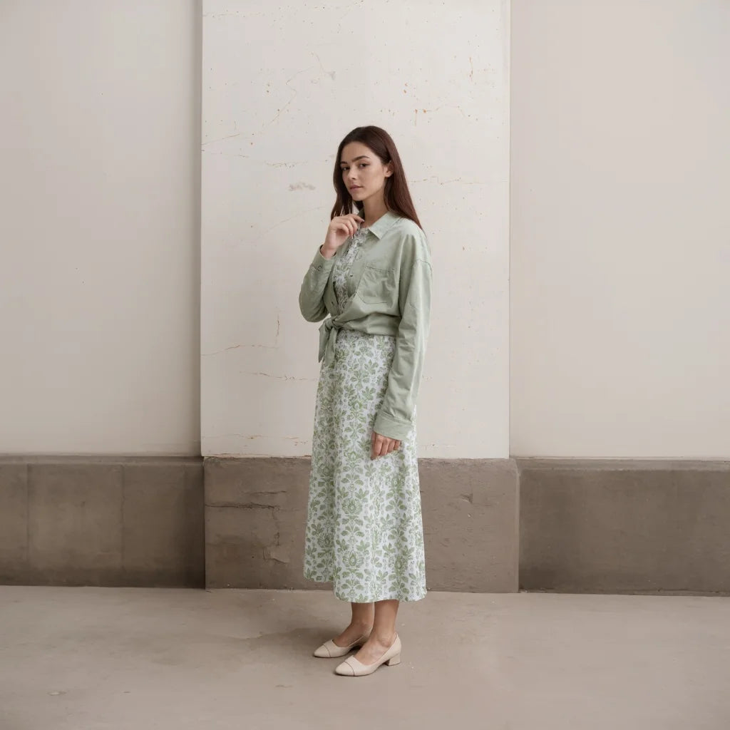 Conjunto de camisa y vestido de lino y algodón para mujer, estampado de moda con bolsillo, colección de vestidos de alta calidad, conjunto elegante de 2 piezas para otoño