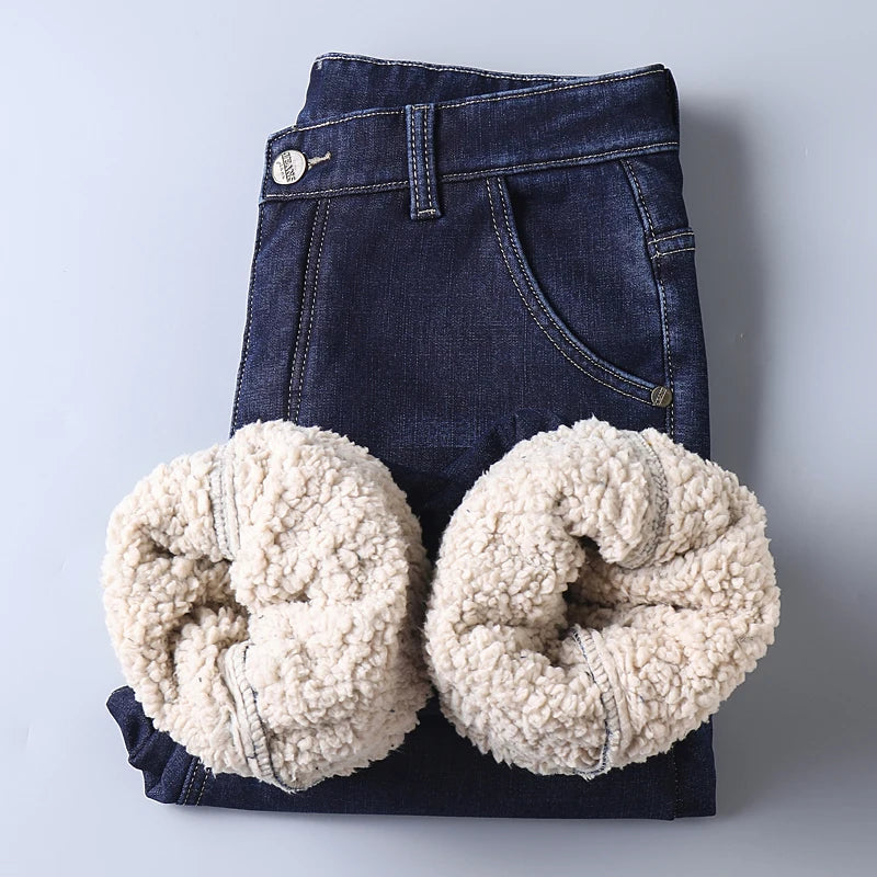 Pantalones Vaqueros Holgados para Hombre, Elásticos, con Forro Polar