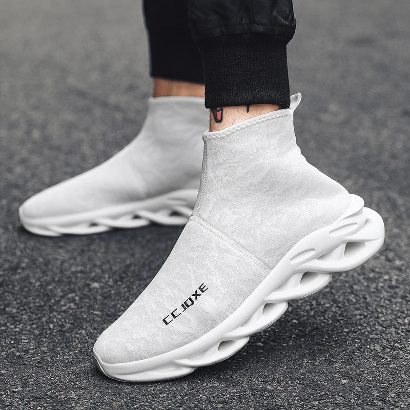 Zapatos informales transpirables para hombre, zapatos tobilleros antideslizantes a la moda para caminar al aire libre, zapatillas de deporte para hombre, zapatillas sin cordones con aumento de altura