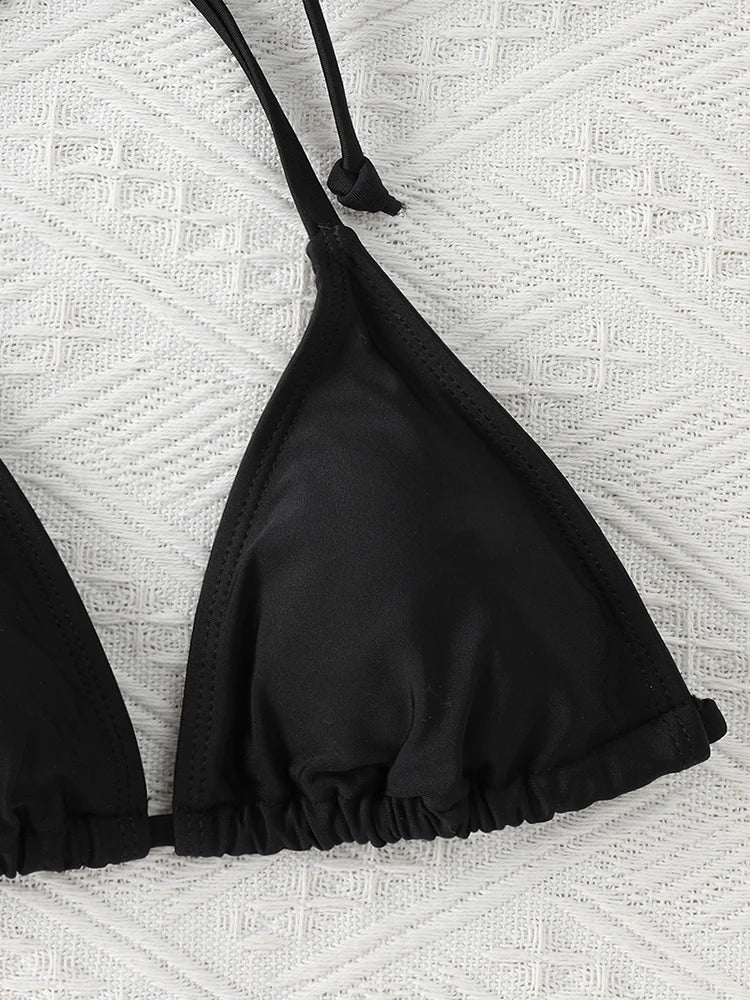 2024 traje de baño Sexy de moda para mujer, conjunto de Bikinis, traje de baño triangular, ropa de playa con cordón, trajes de baño de una pieza, bikini brasileño