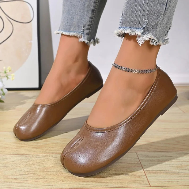 Zapatos Planos de Mujer con Punta Dividida y Ajuste Ancho, de Cuero PU, Sin Cordones, Cómodos y Casuales para Oficina, Primavera/Verano