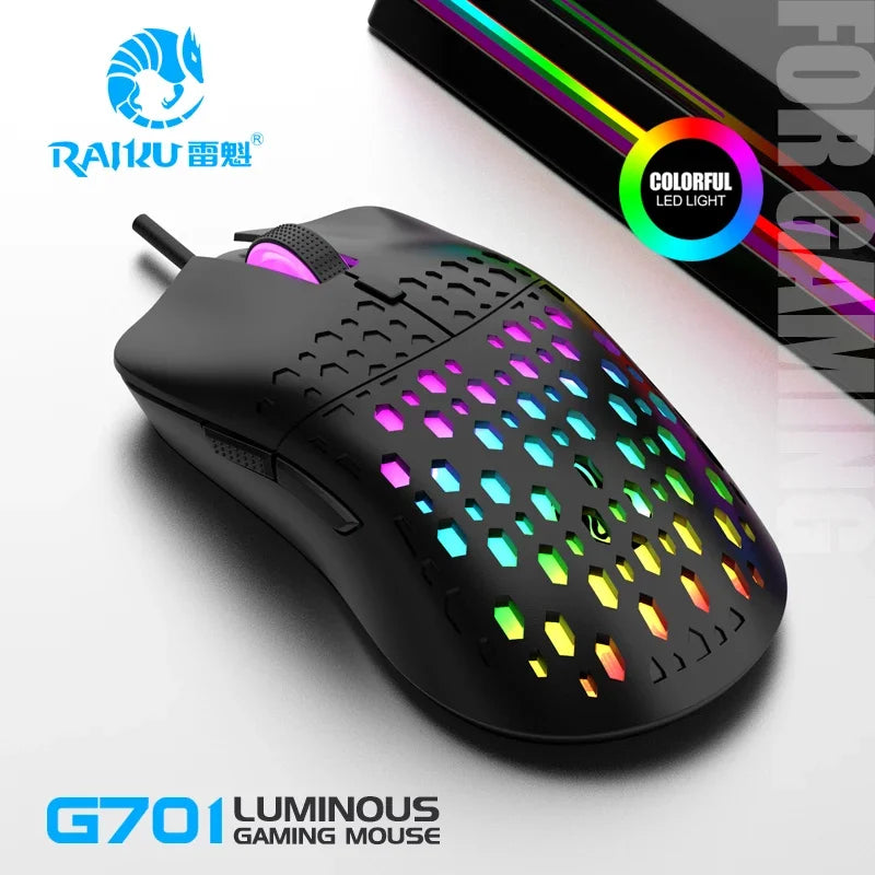 RAIKU G701 Ratón con cable de 6 teclas, iluminación colorida para juegos y oficina, para sistemas Microsoft Windows y Apple IOS