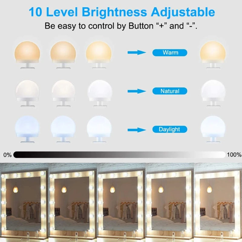 Bombillas de espejo, luces de tocador USB de 5V, iluminación de tocador de baño, luz LED de tocador regulable para espejo de maquillaje, luz LED