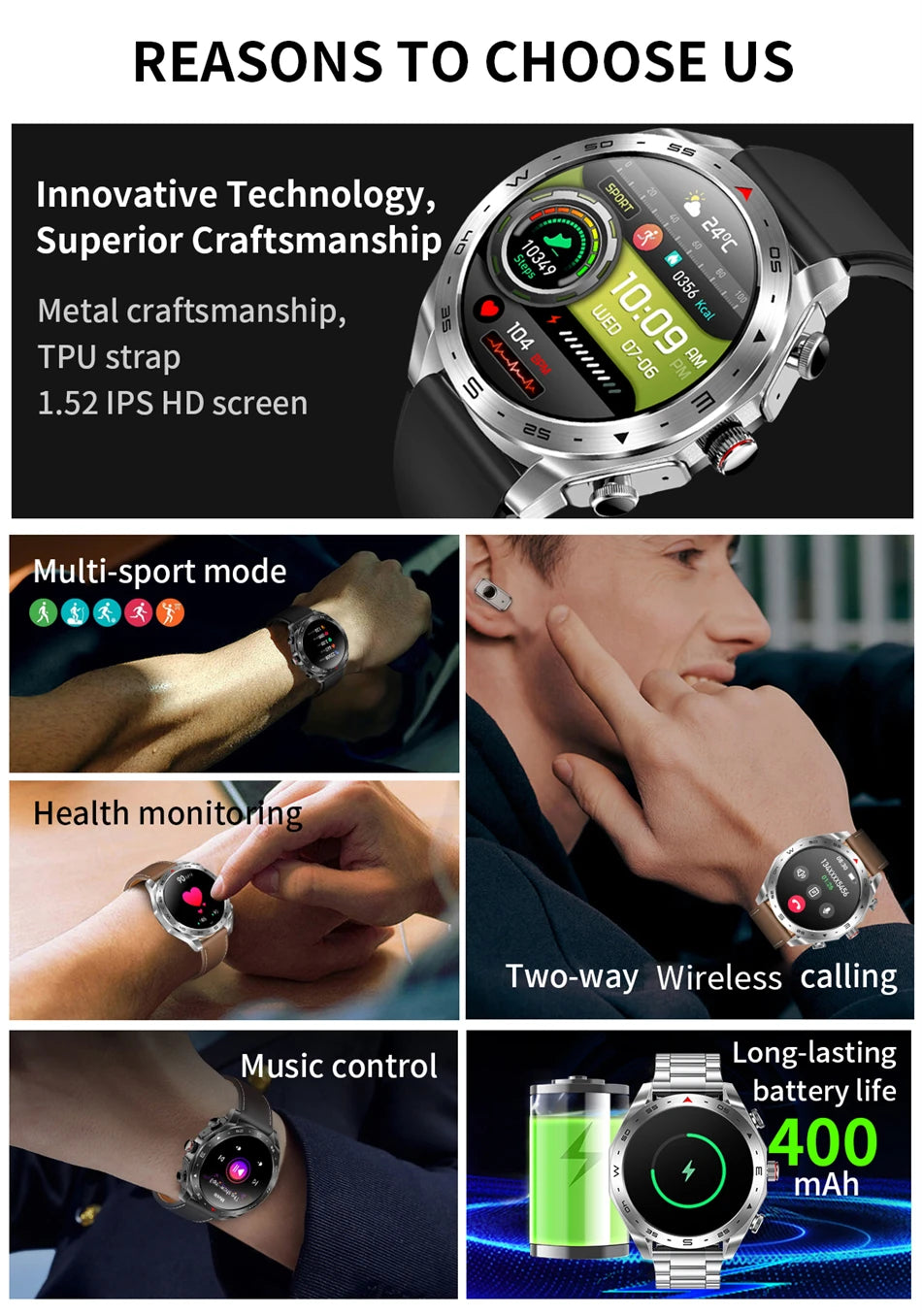 Reloj Inteligente AMOLED con Auriculares Bluetooth Incluidos