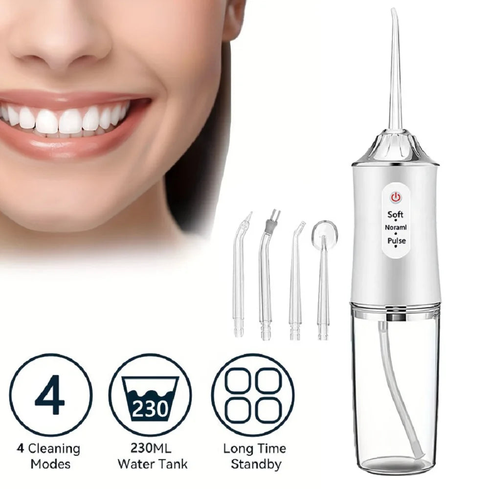 Irrigador de agua Dental inalámbrico portátil, irrigador de dientes bucales resistente al agua recargable de viaje, 4 modos Ipx7