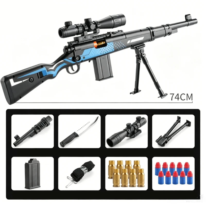 Pistola de Juguete de Dardos Blandos 98K con Expulsión de Cartuchos, Mira Telescópica y Trípode, Rifle de Francotirador de Dardos Blandos, Lanzador de Dardos de Espuma con Cierre de Tirador, Juguete Seguro para Exteriores