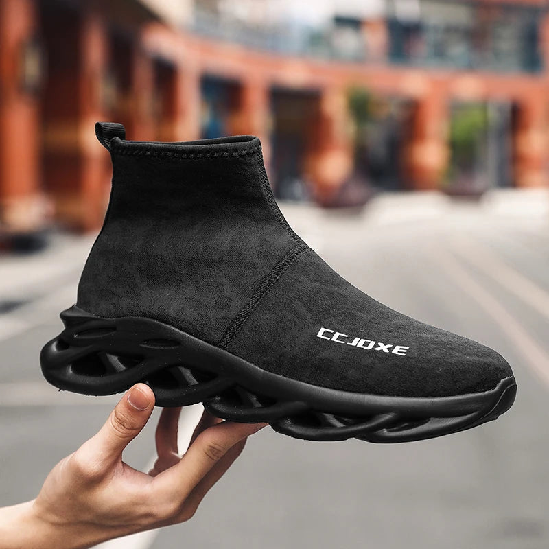 Zapatos informales transpirables para hombre, zapatos tobilleros antideslizantes a la moda para caminar al aire libre, zapatillas de deporte para hombre, zapatillas sin cordones con aumento de altura