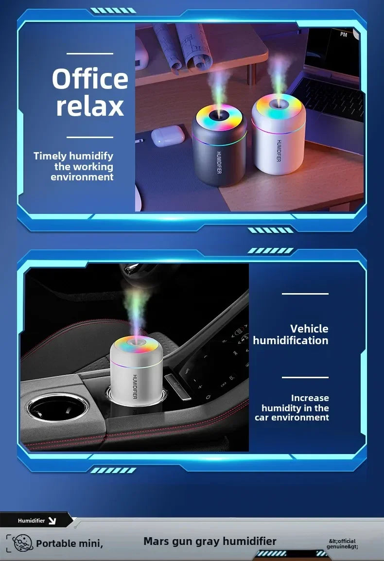 Mini humidificador difusor de aromas USB 180 ml para auto con luces