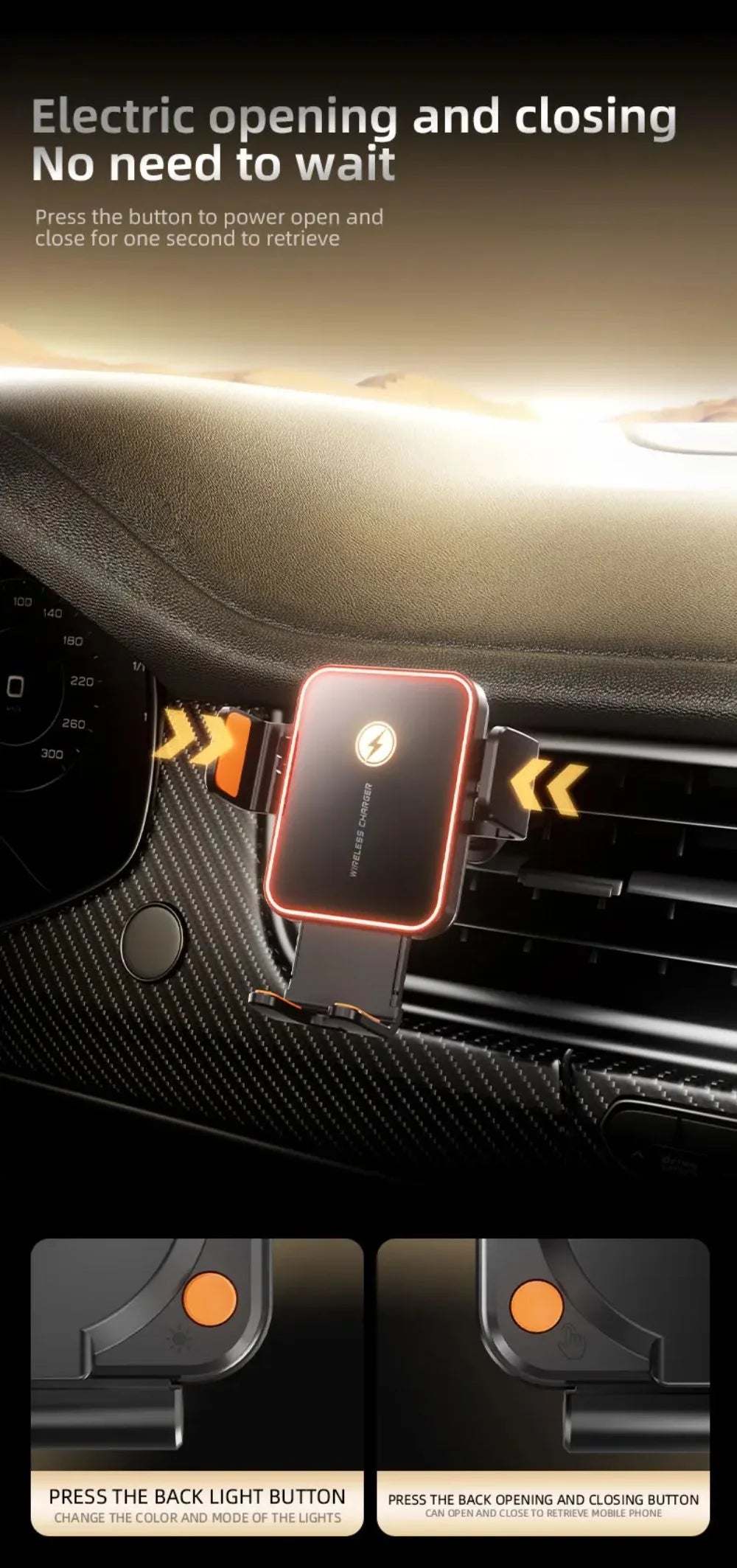 Mini Cargador Inalámbrico para Auto con Sensor Inteligente, Carga Rápida de 15W, Soporte para Teléfono con Ventilación de Aire para iPhone 17 16 15 14 13 12 Samsung