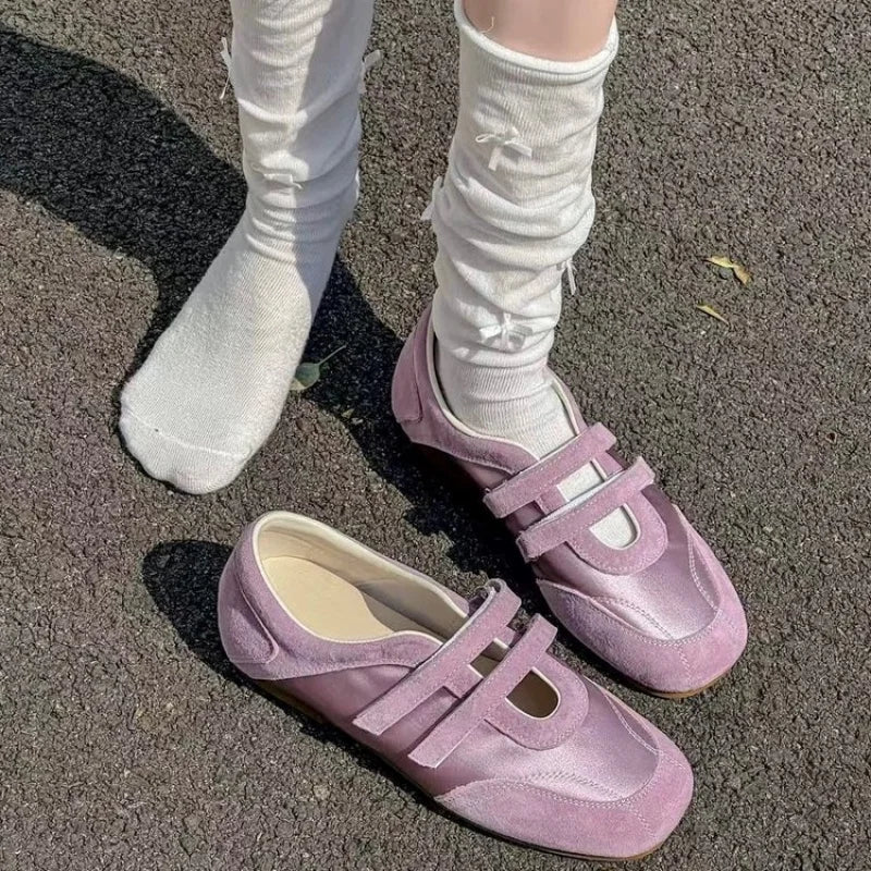 Zapatos Mary Jane para Mujer, Primavera-Otoño 2026 |   Zapatos Planos de Lona Estilo Francés |   Zapatos Casuales con Puntera Ancha, Suela Suave y Cierre de Velcro