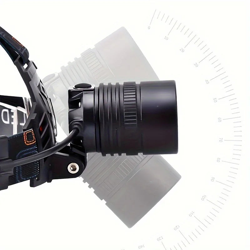 Linterna Frontal LED Recargable de Aluminio con Zoom, para Camping y Pesca