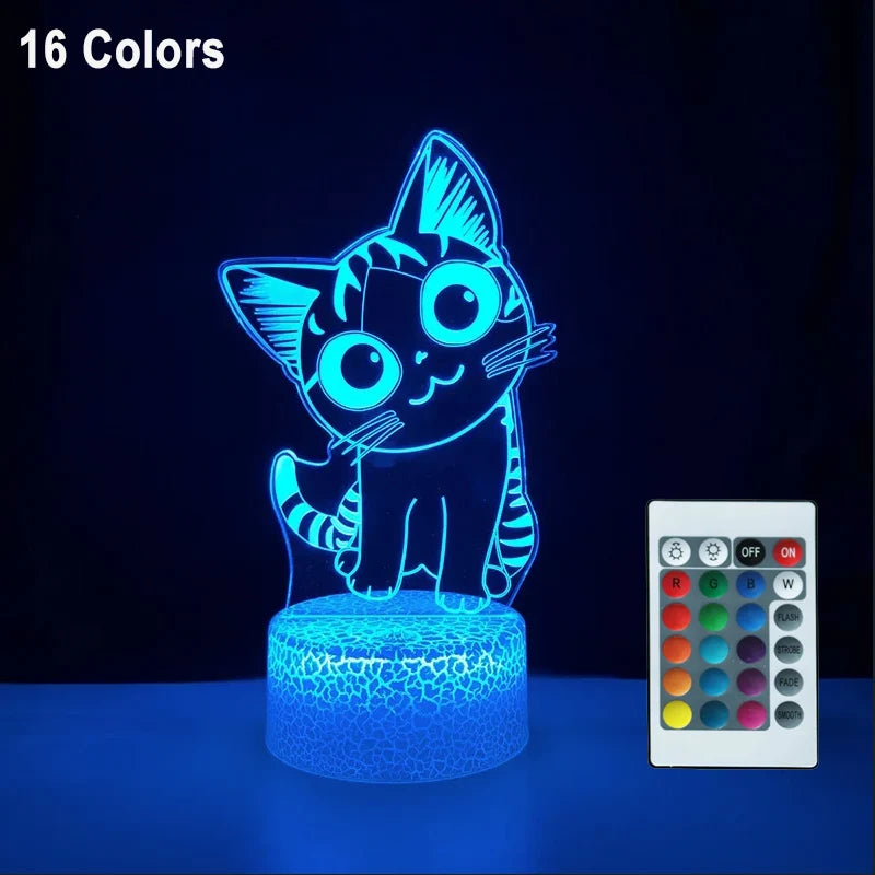 Lámpara LED Nocturna 3D con Forma de Gato para Niños