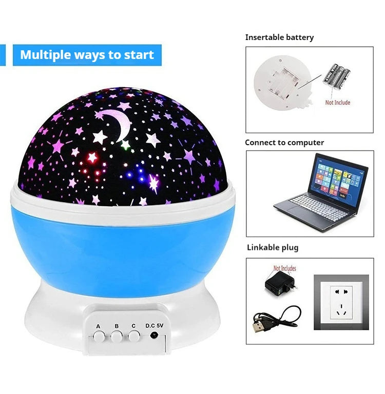 Proyector de lámpara de noche, proyector de luz nocturna de cielo estrellado, decoración de lámpara de bebé, proyector giratorio de Luna y galaxia para guardería, luz de mesa