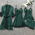 Pijama Set 4 Piezas de Encaje con Escote en V y Almohadillas