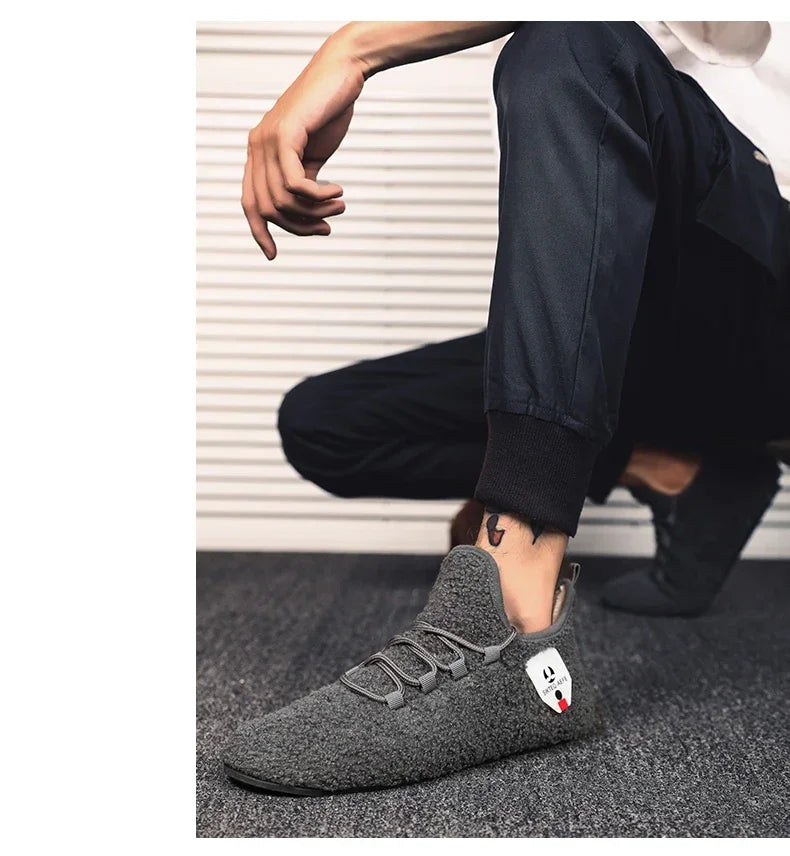YRZL zapatos de algodón de invierno para hombre, zapatillas de invierno ligeras con cordones cálidos, mocasines de algodón para el hogar y el dormitorio de felpa, zapatos cálidos para hombre