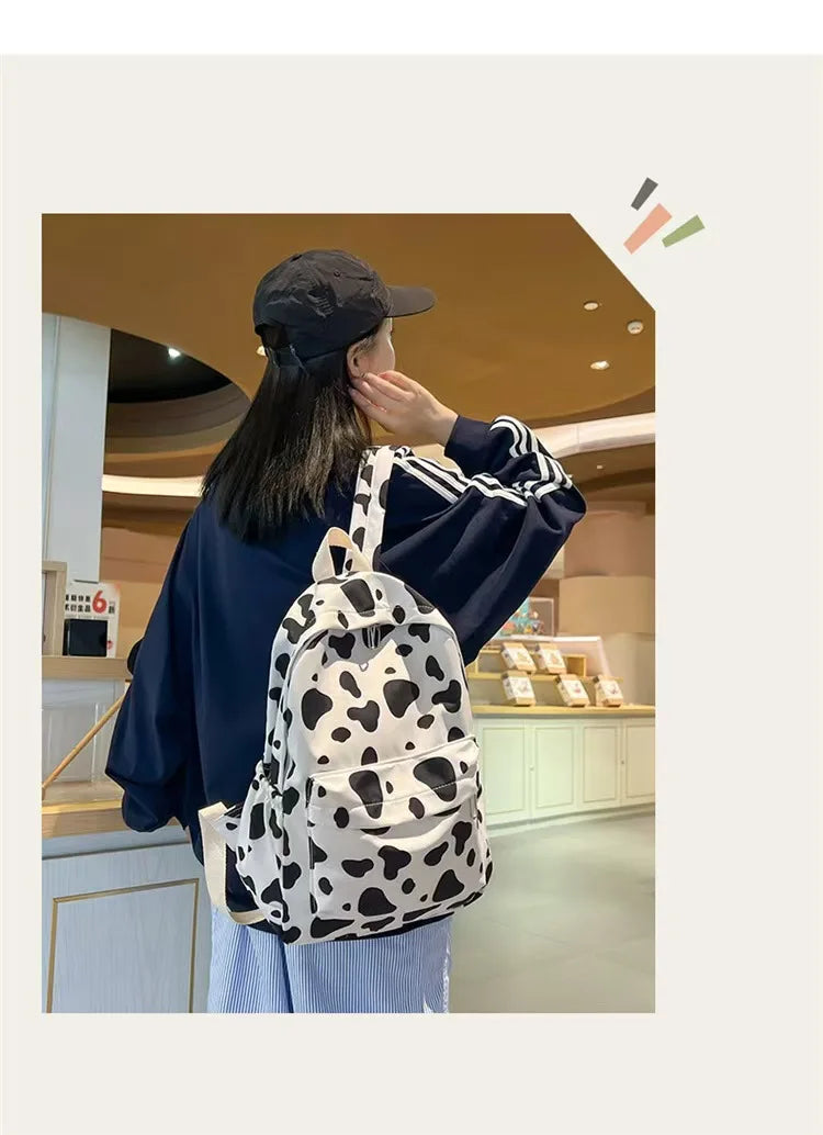 Mochila Escolar de Moda con Estampado de Vaca para Niños
