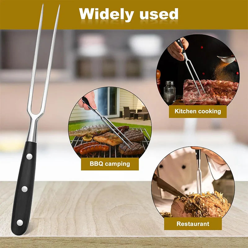 Tenedor para carne, tenedor para tallar carne de acero inoxidable con mango largo, tenedor para parrilla de punta afilada, tenedor para servir pollo, pavo, ternera JT566