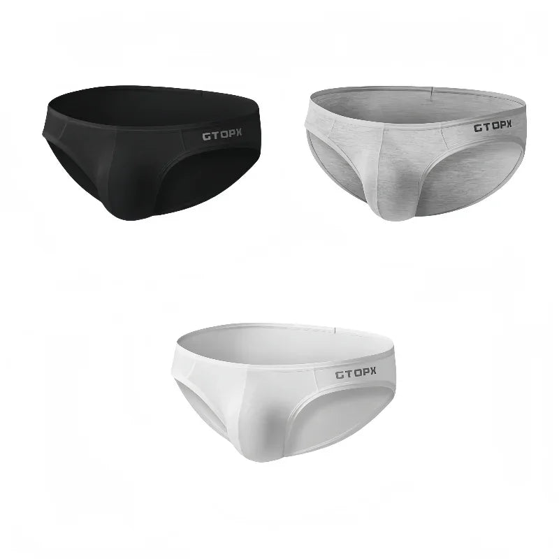 Paquete de 3 calzoncillos para hombre, calzoncillos de cintura baja, bolsa convexa en U, Bikini Sexy cómodo que absorbe la humedad para hombre