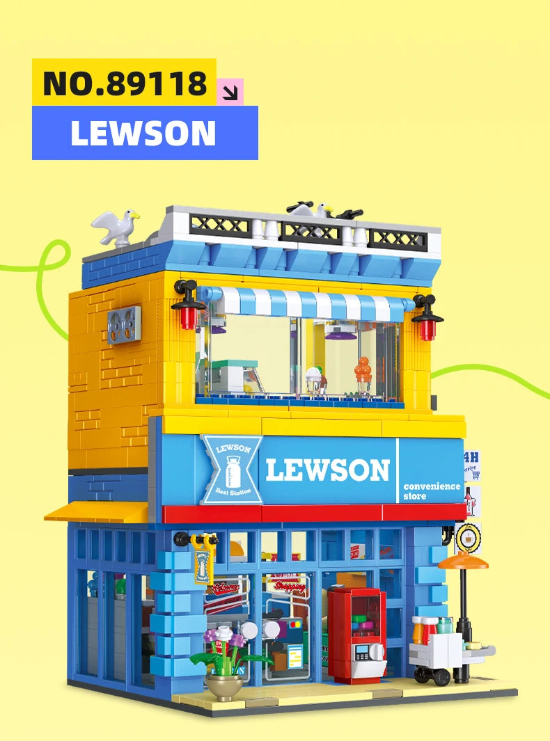 Bloques de Construcción de Tienda de Conveniencia con Escena Urbana, Modelo DIY en Miniatura, Decoración de Escritorio, Regalo Coleccionable para Adultos, Cumpleaños, Festividades