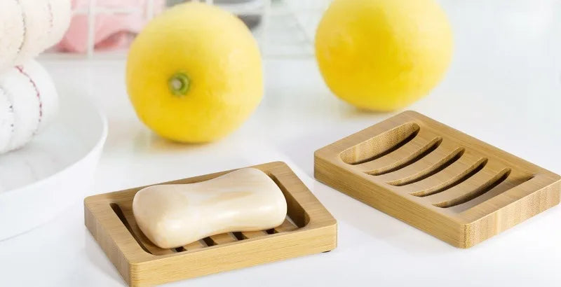 Juego de Jaboneras de Bambú Natural con Bandeja Autodrenante, Diseño Rústico y Elegante para Baño, Cocina, Fregadero, Jabón en Barra