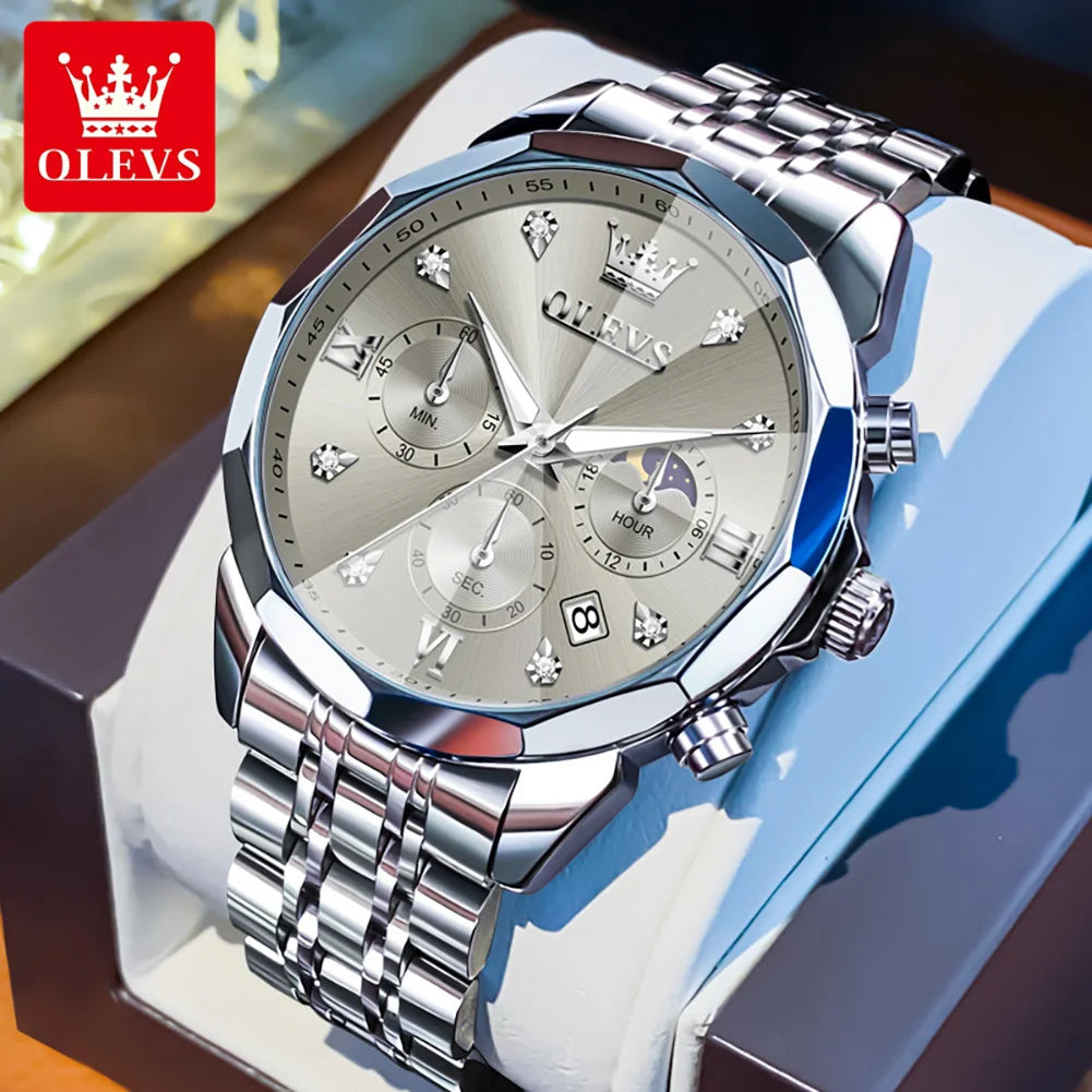 Reloj OLEVS 3670 Cronógrafo para Hombre Fase Lunar Resistente al Agua