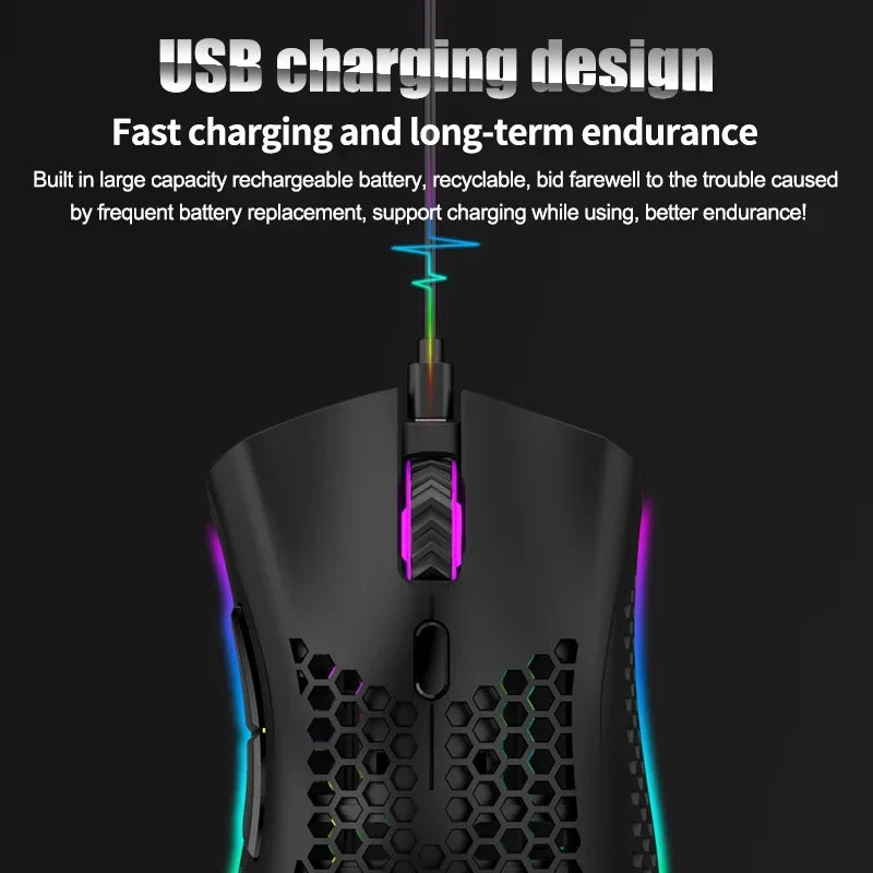 Ratón inalámbrico BM600 USB 2,4G inalámbrico RGB óptico celular ratón para juegos ergonómico óptico de panal ratón inalámbrico de oficina