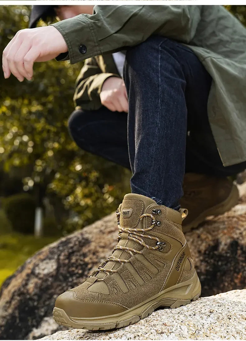 Botas de senderismo todoterreno para hombre, antideslizantes de caña alta