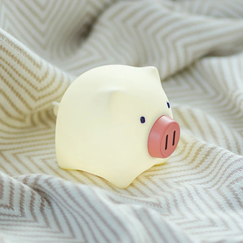 Linda luz nocturna de cerdo para mascotas, lámpara de noche de silicona recargable, cálida, temporizada, decoración de habitación, regalo de luz nocturna para niños
