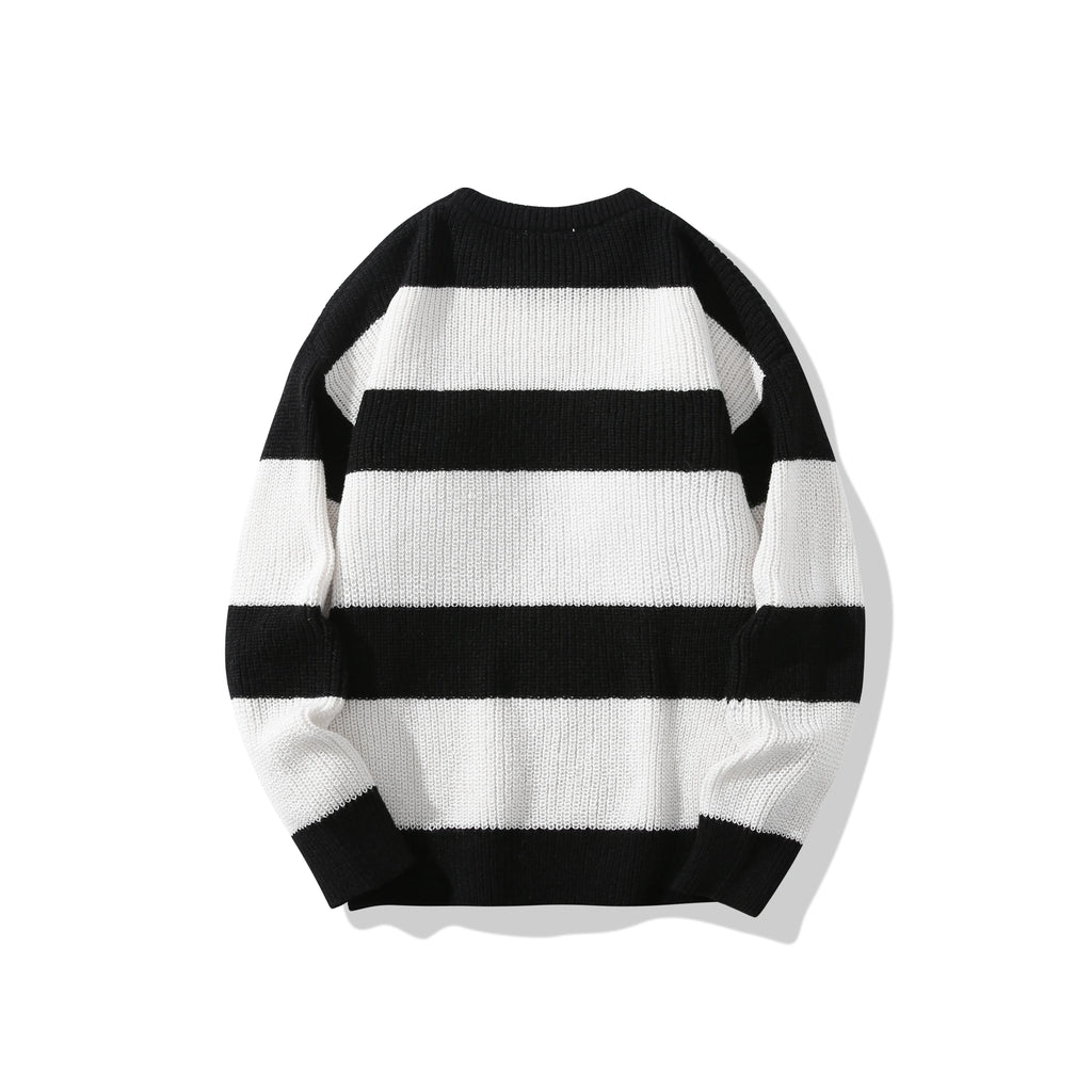 Nuevo Suéter de fondo suelto, jersey informal versátil a rayas, suéter de cuello redondo para hombre