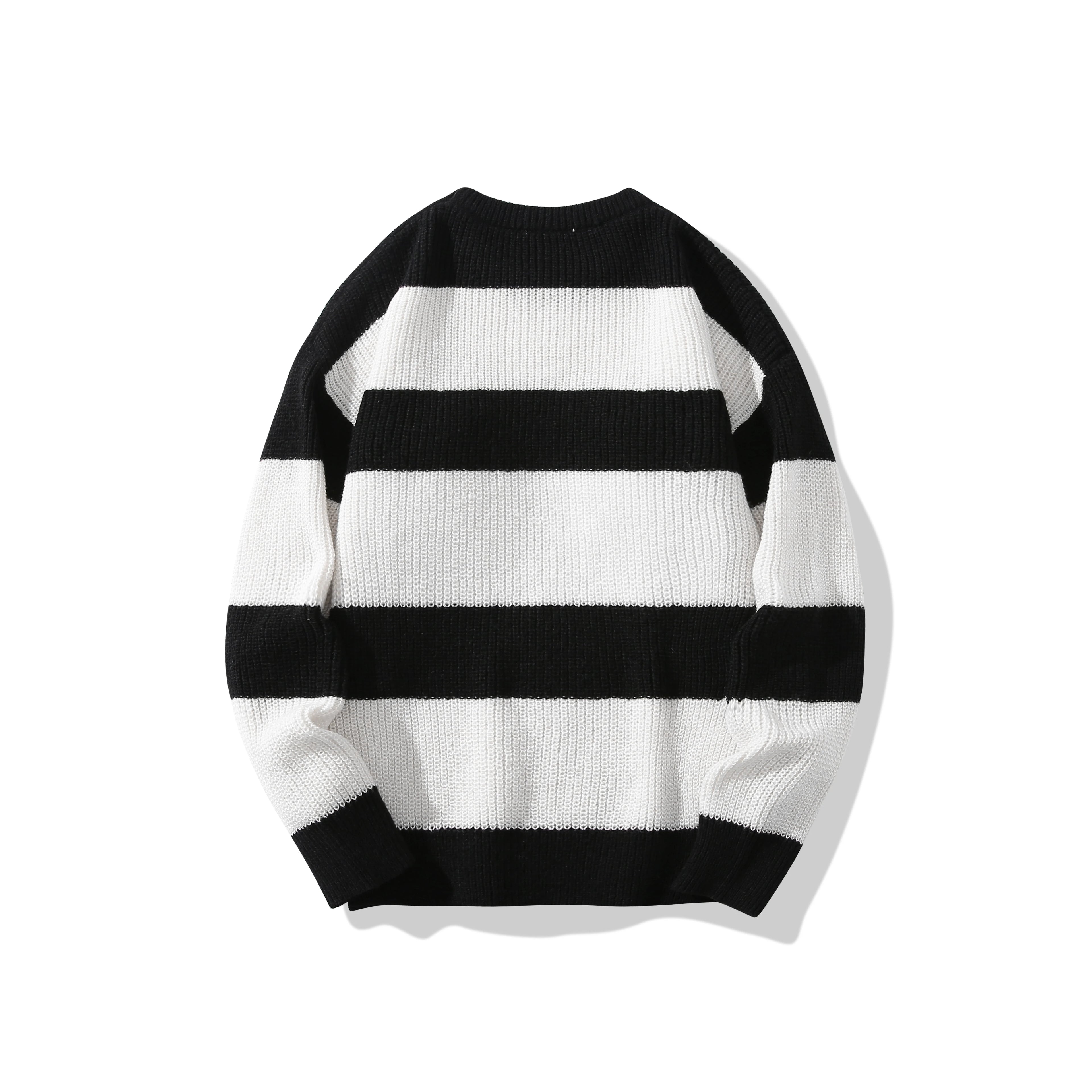 Nuevo Suéter de fondo suelto, jersey informal versátil a rayas, suéter de cuello redondo para hombre